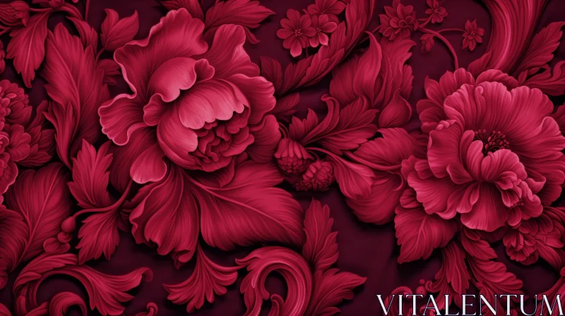 AI ART Intricate Red Floral Pattern for Wallpaper or Fabric
