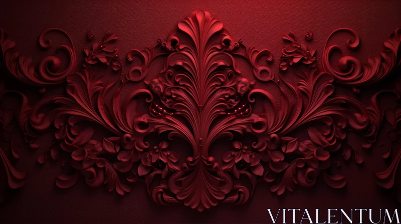 Red Floral Ornament on Dark Red Background AI Image