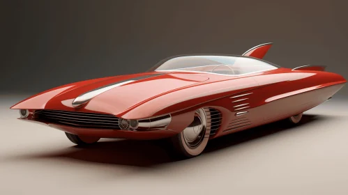 Red Futurist Car in American Mid-Century Design - Artistic Masterpiece