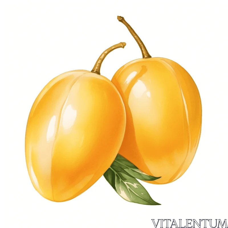Vibrant Illustration of Two Small Yellow Mangoes on White Background AI Image