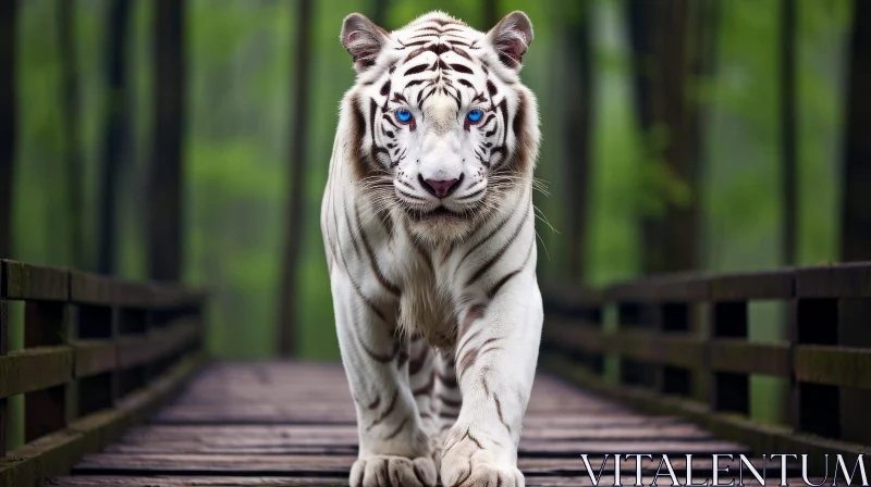 AI ART White Tiger on Wooden Bridge - Wildlife Photography