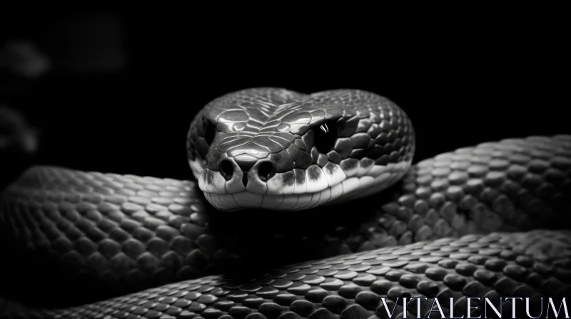 Detailed Close-Up Snake Head Photo in Black and White AI Image