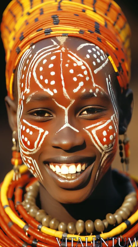 Joyful African Woman with Face Painting AI Image