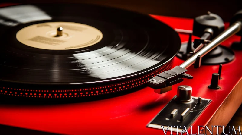 Red Record Player Close-up - Music on Vinyl AI Image