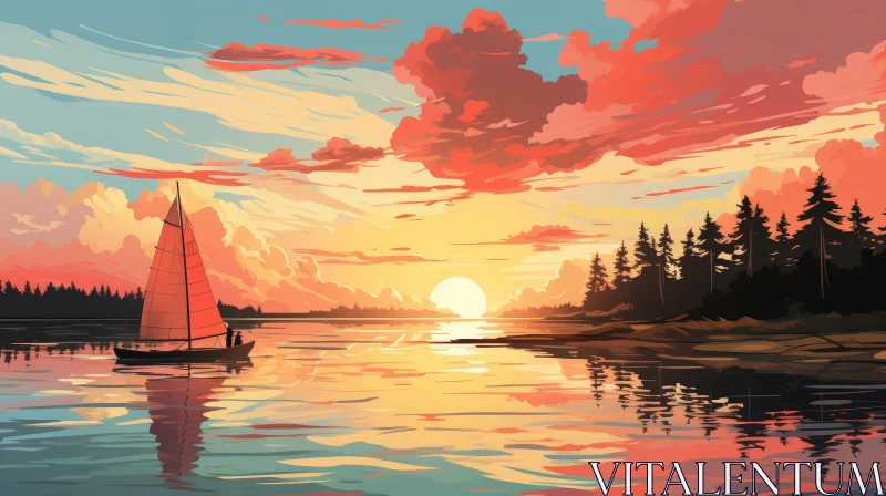 Serene Sunset Landscape Painting AI Image