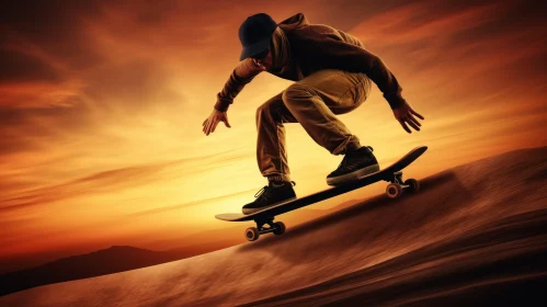 Skateboarder Performing Trick at Sunset