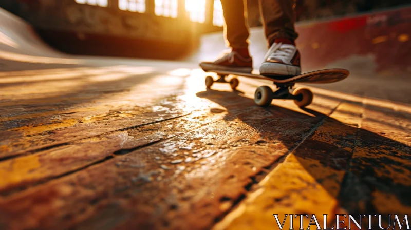 Skateboarding Action on Wooden Ramp AI Image