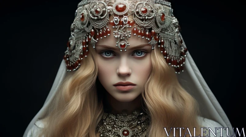 Traditional Russian Headdress Portrait AI Image