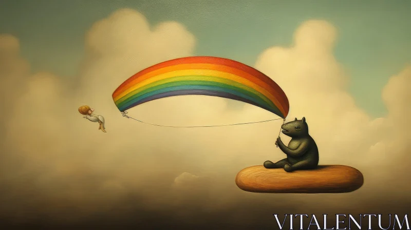 AI ART Whimsical Bear and Rainbow Surreal Painting