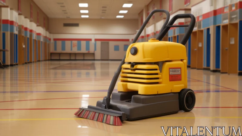 Yellow Floor Cleaning Machine in Spacious Gymnasium AI Image