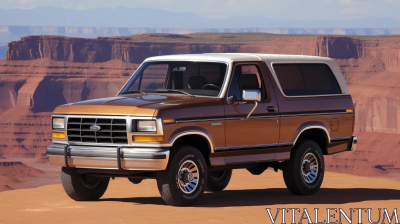 Brown Ford Bronco SUV Parked in Desert | Pseudo-Realistic Design AI Image
