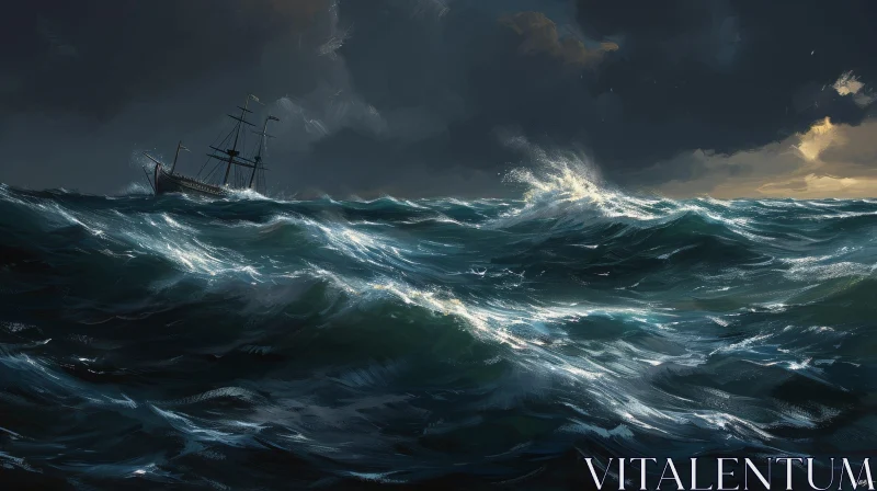 Dark Stormy Sea Ship Drama AI Image