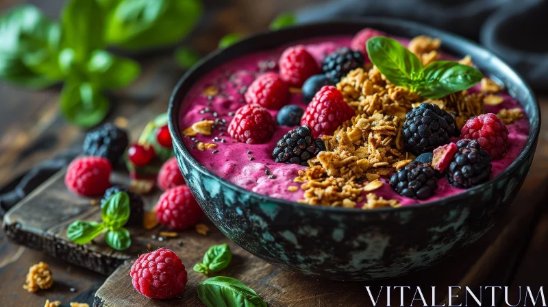 Delicious Acai Berry Smoothie with Granola and Fresh Berries AI Image
