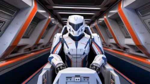 Futuristic Spaceship Interior with Pilot in Spacesuit