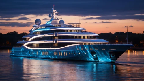 Luxurious Yacht at Night in Marina