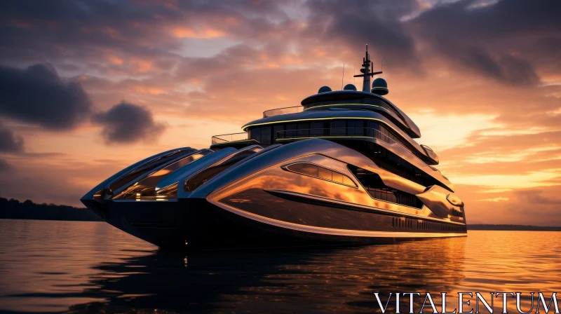 Luxurious Yacht at Sunset on Calm Sea AI Image