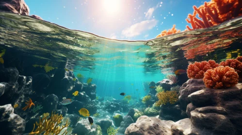 Serene Coral Reef Underwater Scene with Colorful Fish