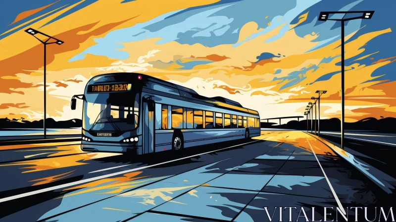 Bus on Road Digital Painting AI Image