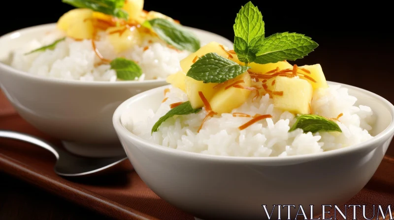 AI ART Delicious Rice Pudding with Mango and Mint