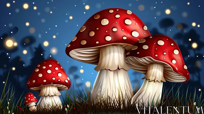 Enchanting Night Forest Mushroom Scene AI Image