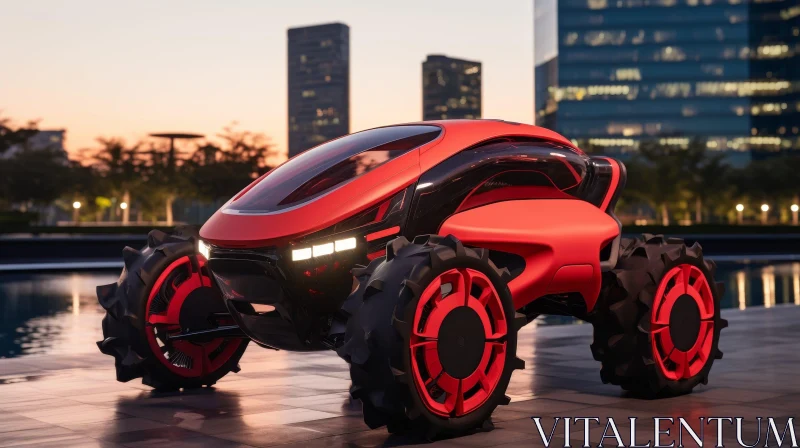 Futuristic Red Car on City Street at Night AI Image