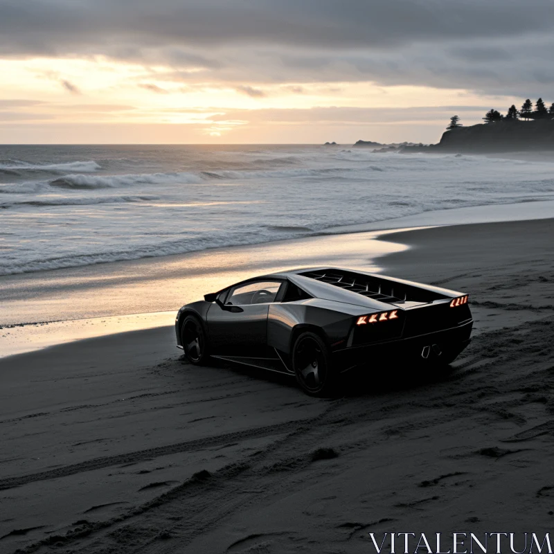 Luxurious Lamborghini Supercar on Beach | Dark Romanticism Style AI Image