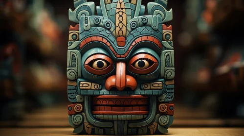 Mayan Mask 3D Rendering - Intricate Details and Vibrant Colors