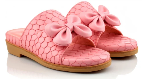 Pink Leather Slippers with Bow | Casual Women's Footwear