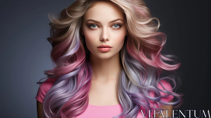 AI ART Serious Young Woman Portrait with Colorful Hair