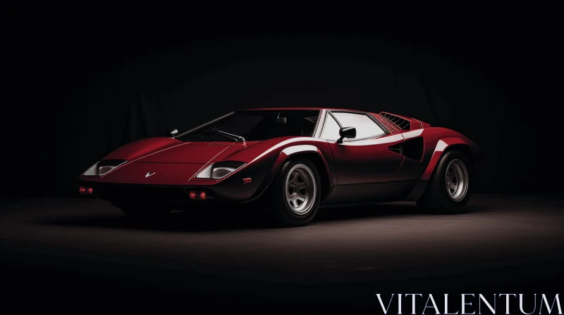 Bold and Angular Red Sports Car in Dark Setting | 1970s Style AI Image