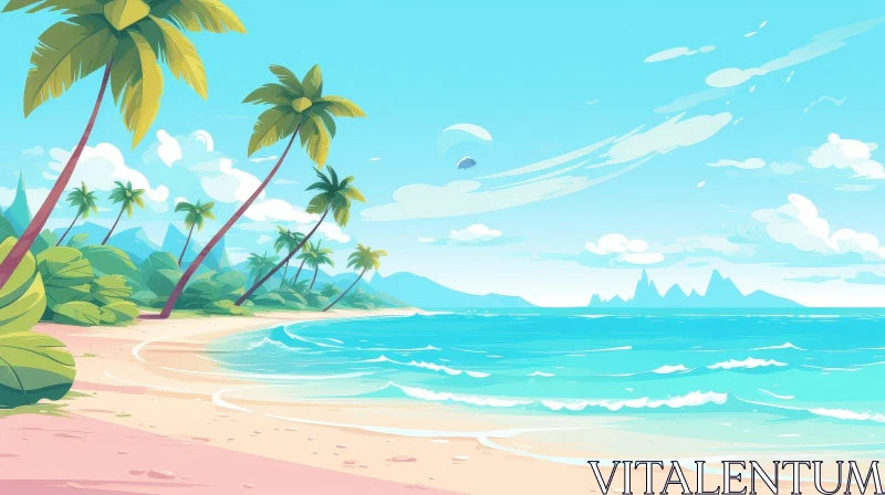 Cheerful Tropical Beach Cartoon Illustration AI Image