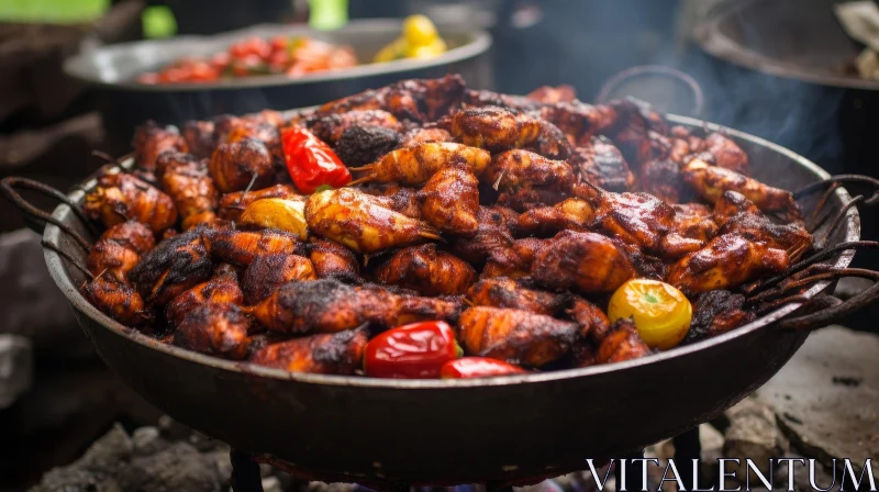Delicious Barbecued Chicken Wings and Legs over Fire AI Image