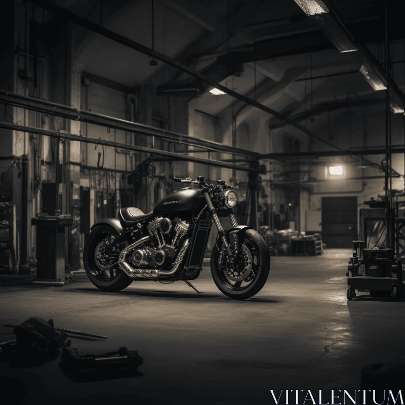 Gothic Dark and Moody Motorcycle and Bike in Garage AI Image