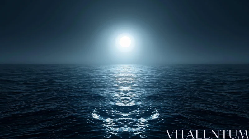 Moonlit Night Seascape - Serene Water with Full Moon AI Image