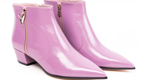 Pink Leather Women's Ankle Boots with Gold Zipper