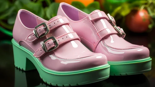 Pink Shiny Leather Shoes with Green Soles