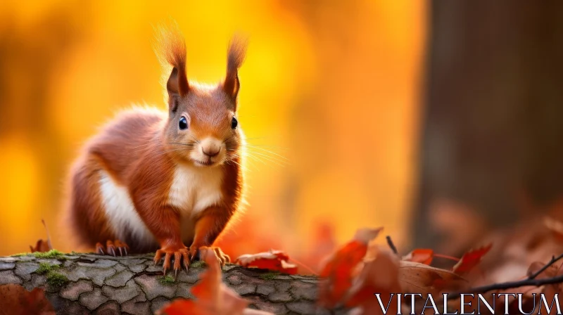 AI ART Red Squirrel on Tree Branch in Forest
