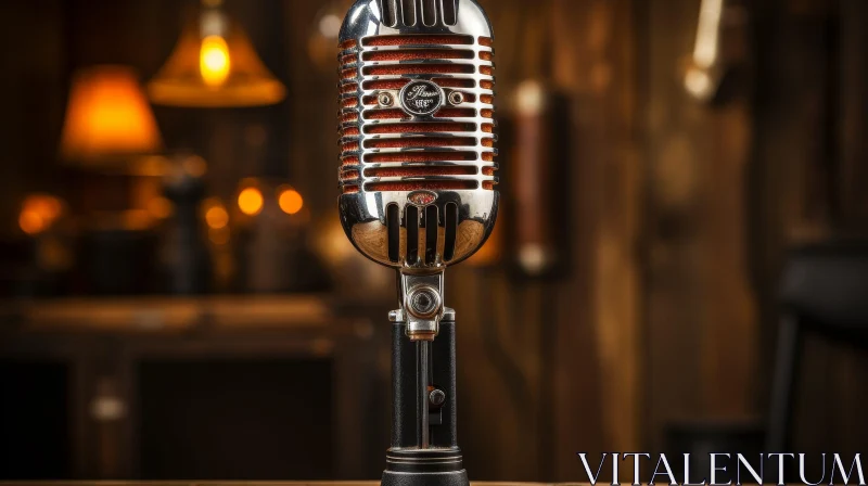 Vintage Microphone in Dimly Lit Room AI Image