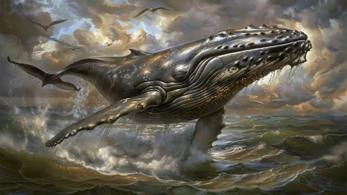 Whale Jumping Out of Water Digital Painting