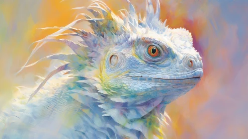 White Iguana Painting on Colorful Background