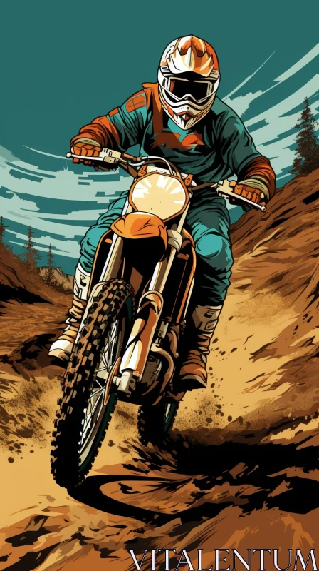Man Riding Dirt Bike in Cartoon Style AI Image