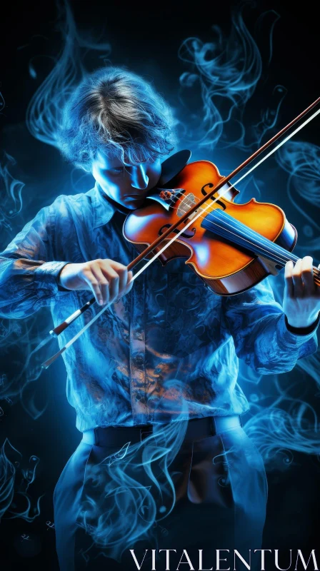 Melodic Performance: Man Playing Violin in Dark Setting AI Image