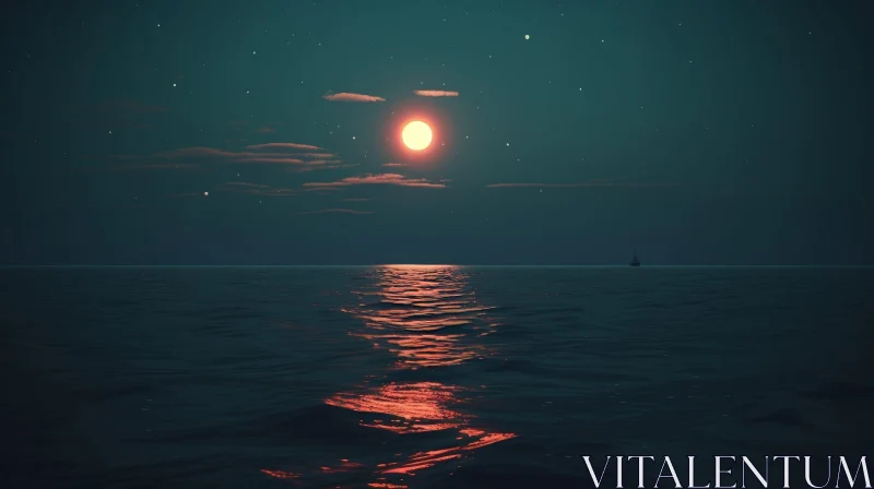 AI ART Night Seascape: Serene Moonlit Scene with Stars and Ship