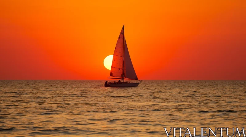 Serene Sunset Sailboat on Calm Sea AI Image