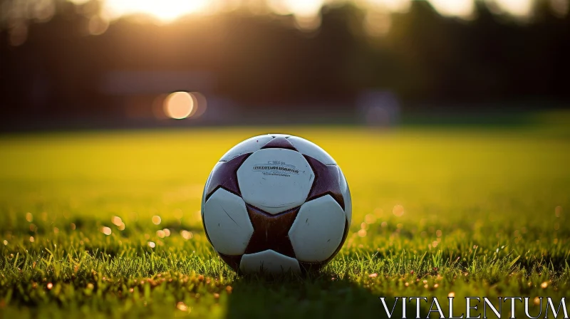 Soccer Ball Close-Up on Grass Field AI Image