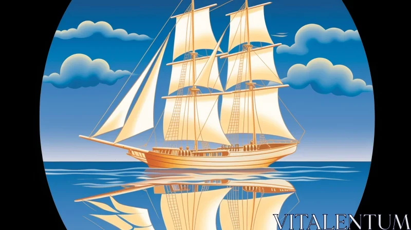Tall Ship Vector Illustration on Blue Sea AI Image