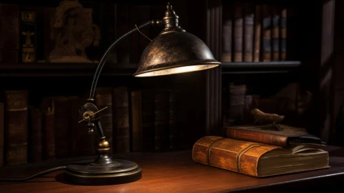 Vintage Desk Lamp and Books: Intriguing Scene