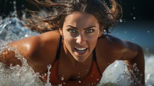 Young Woman Wetsuit Ocean Swim