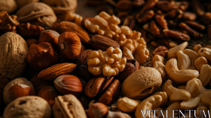 Assorted Nuts Close-up on Burlap Cloth AI Image
