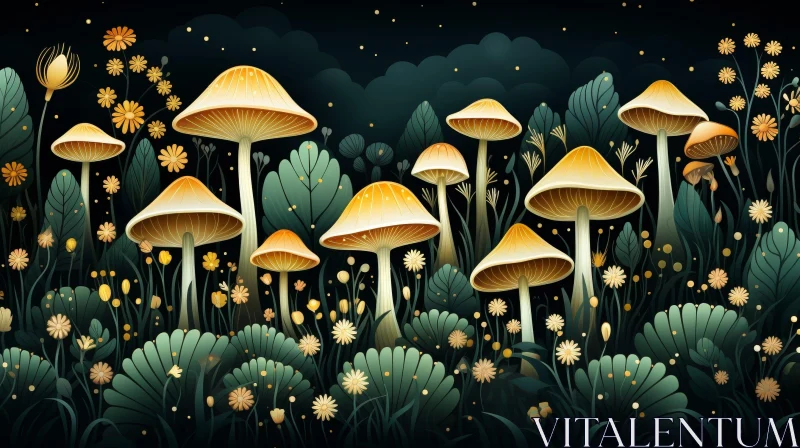 Enigmatic Forest Mushroom Illustration AI Image